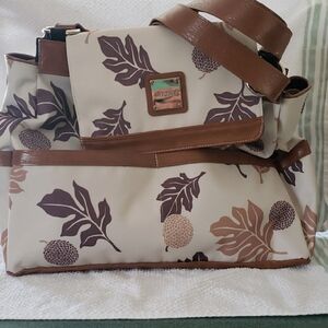 Brown and Cream Leaf Patterned Women's Bag